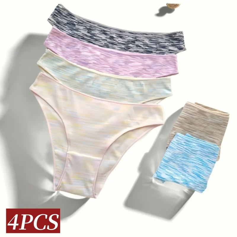 4Pcs/Set Women\'s Panties Low Rise Briefs Stretch Underwear Female Underpants Colorful Striped Panties Comfort Lingerie S-XL