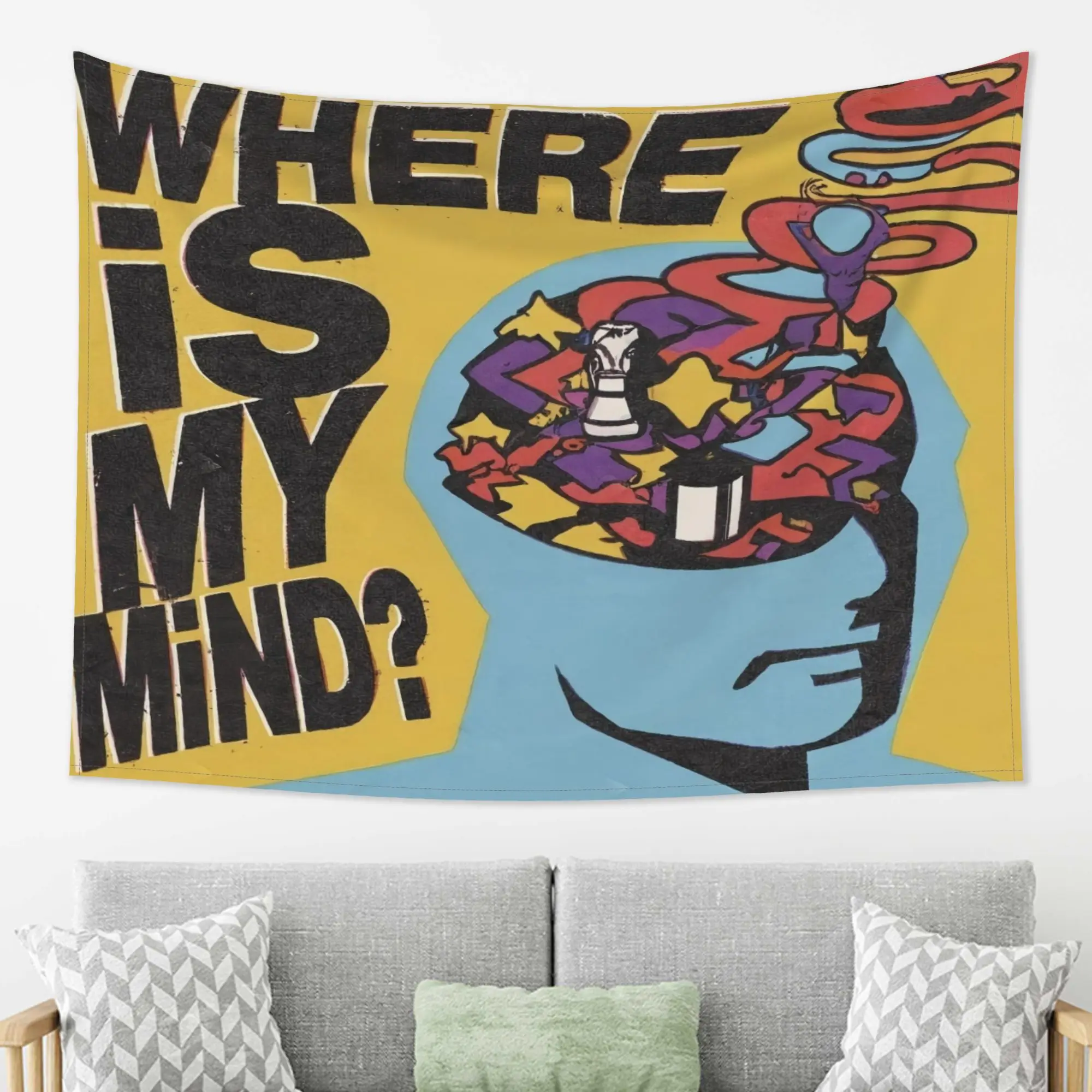 VIKAMA Pop Style Where Is My Mind Tapestry Wall Hanging Home Decor for Bedroom Living Room Dorm Retro psychedelic Head