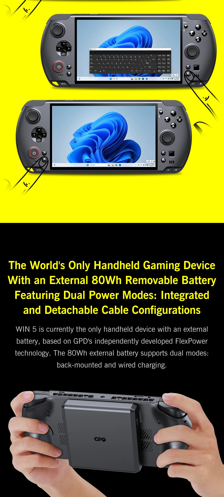 GPD Win5 AMD Ryzen AI Max 395/388 1080P LTPS Screen Handheld Gaming Console Windows11 RGB Ergonomic Handheld Game Player