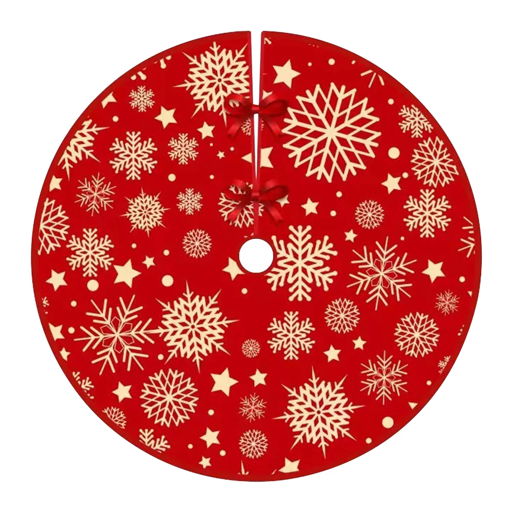 90cm Christmas Tree Skirt Red Christmas Tree Foot Cover Santa Claus Snowflake Christmas Tree Carpet Base Mat Decorations