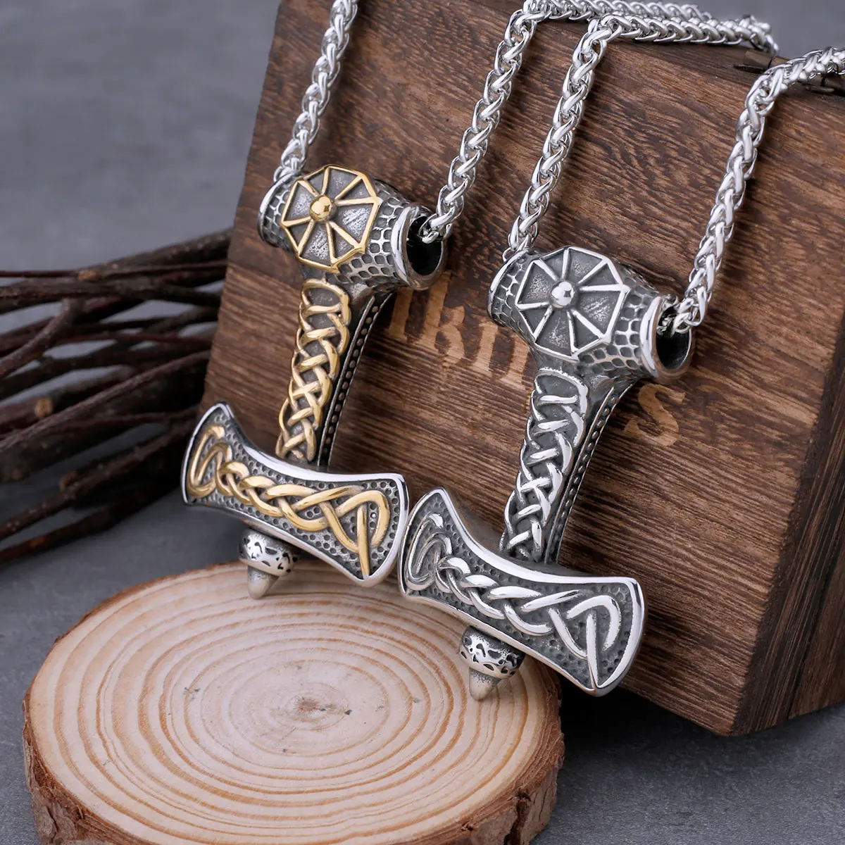 Nordic Vikings Anchor Axe Necklace Men's Stainless Steel Thor's Hammer Fashion Amulet Pendant Necklace Punk Male Jewelry Gift