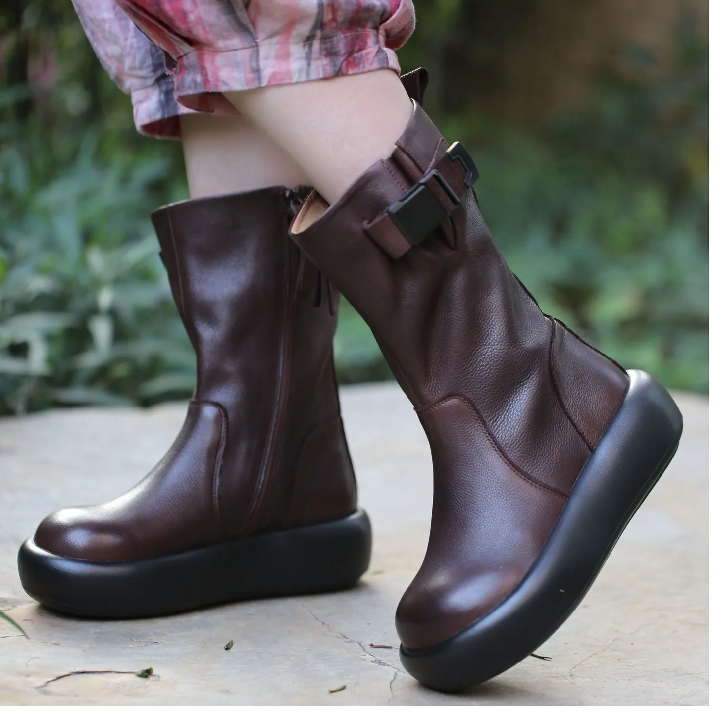 

Birkuir зимние плюшевые женские зимние ботинки на плоской платформе, высокие туфли из натуральной кожи с пряжкой и молнией, роскошные ботильоны на толстом каблуке