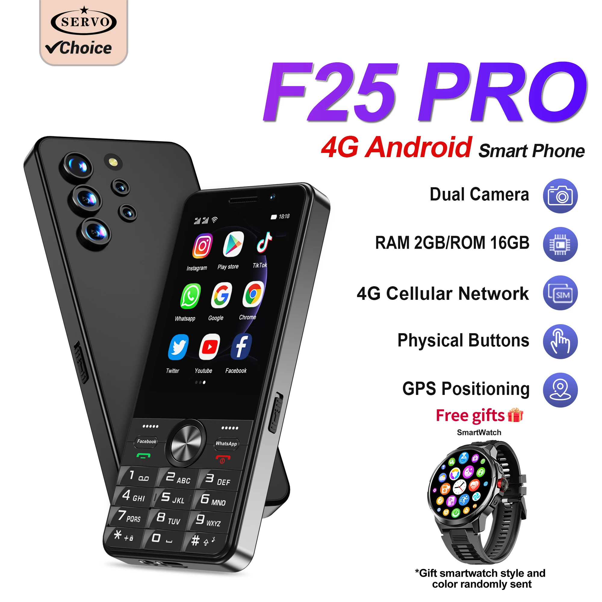 Free Gift! SERVO F25 PRO Android Smartphone 4G Network Dual SIM 2+16GB Play Store WiFi GPS FM Radio 3.5-inch Smart Phone 2500mAh