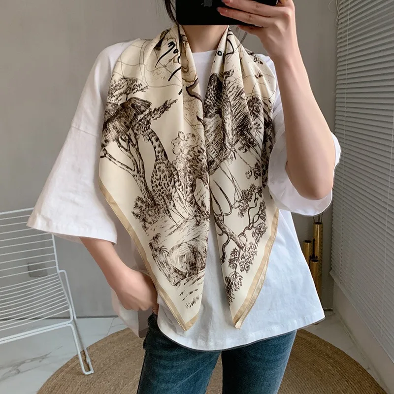 New 90-inch square scarf made of simulated silk, versatile and stylish, lightweight and breathable, twill scarf shawl