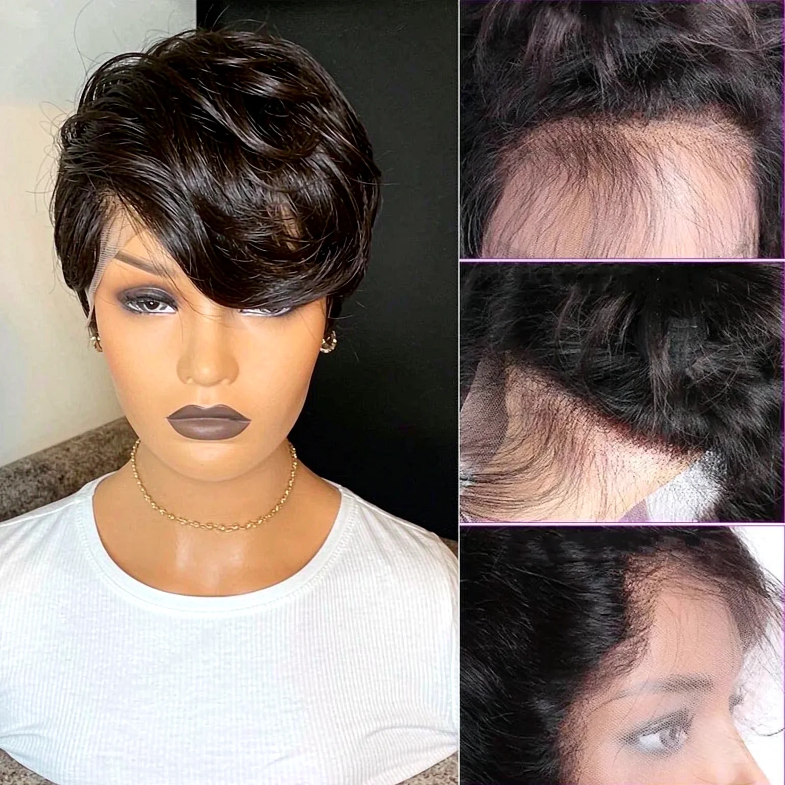 Brown Pixie Bob Wig 13x4 Lace Front Peruvian Human Hair Honey Blonde Highlight Short Cut Beginner Friendly for Black Women