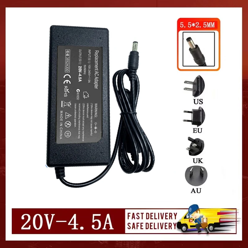 Adaptador de CA de 20V 4.5A 90W 5.5*2.5MM para Lenovo G475 G580 G455 G460 G450 Z460 Z465 Z470 Z475 Z465A Z470A Cargador