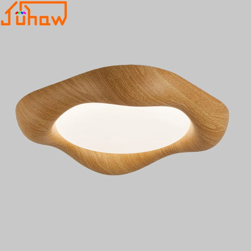 Natural Wood Color Ceiling Lamp Retro Japanese Wabi-Sabi Style round Bedroom Light for Living Room Master Bedroom Decor