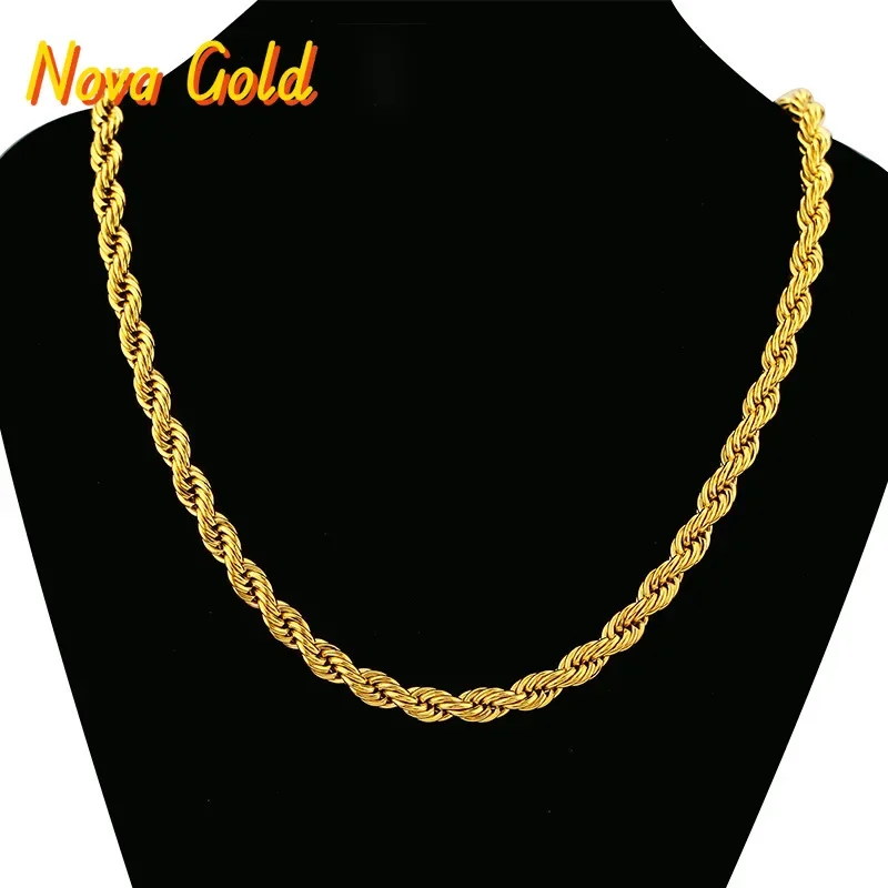 

NovaGlod Twist Necklace Men 24K Gold AU999 - Classic tough twist chain, 24K/AU999 pure gold, steady and bold aura for men