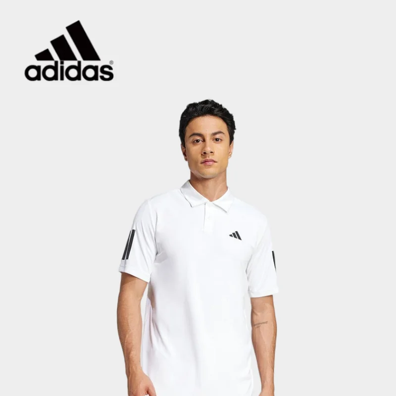 

Adidas white tennis polo shirt with collar for men in 2025 autumn, featuring three stripes on the short-sleeved T-shirt, JE0412