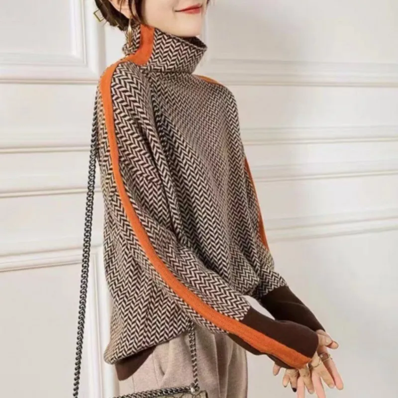 Damski sweter dzianinowy z golfem, nowy, ciepły, stylowy, dopasowany sweter damski, swetry damskie, pulowery damskie, sweter damski