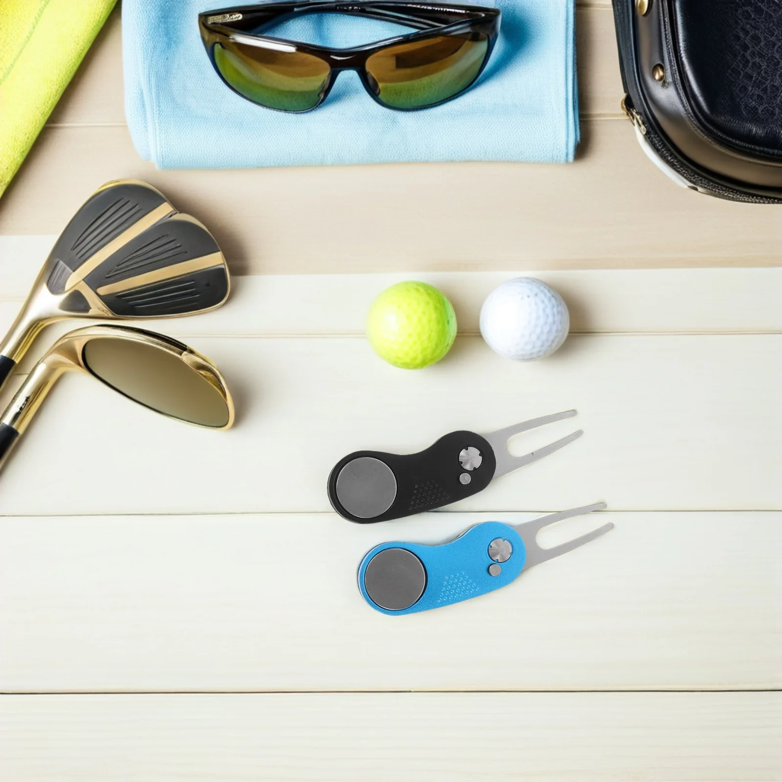 2 قطعة جولف قابلة للطي الأخضر ديفت شوكة خفيفة الوزن مقبض ألمونيوم الفولاذ المقاوم للصدأ الربيع المهنية الملعب علامة أداة إصلاح الغولف