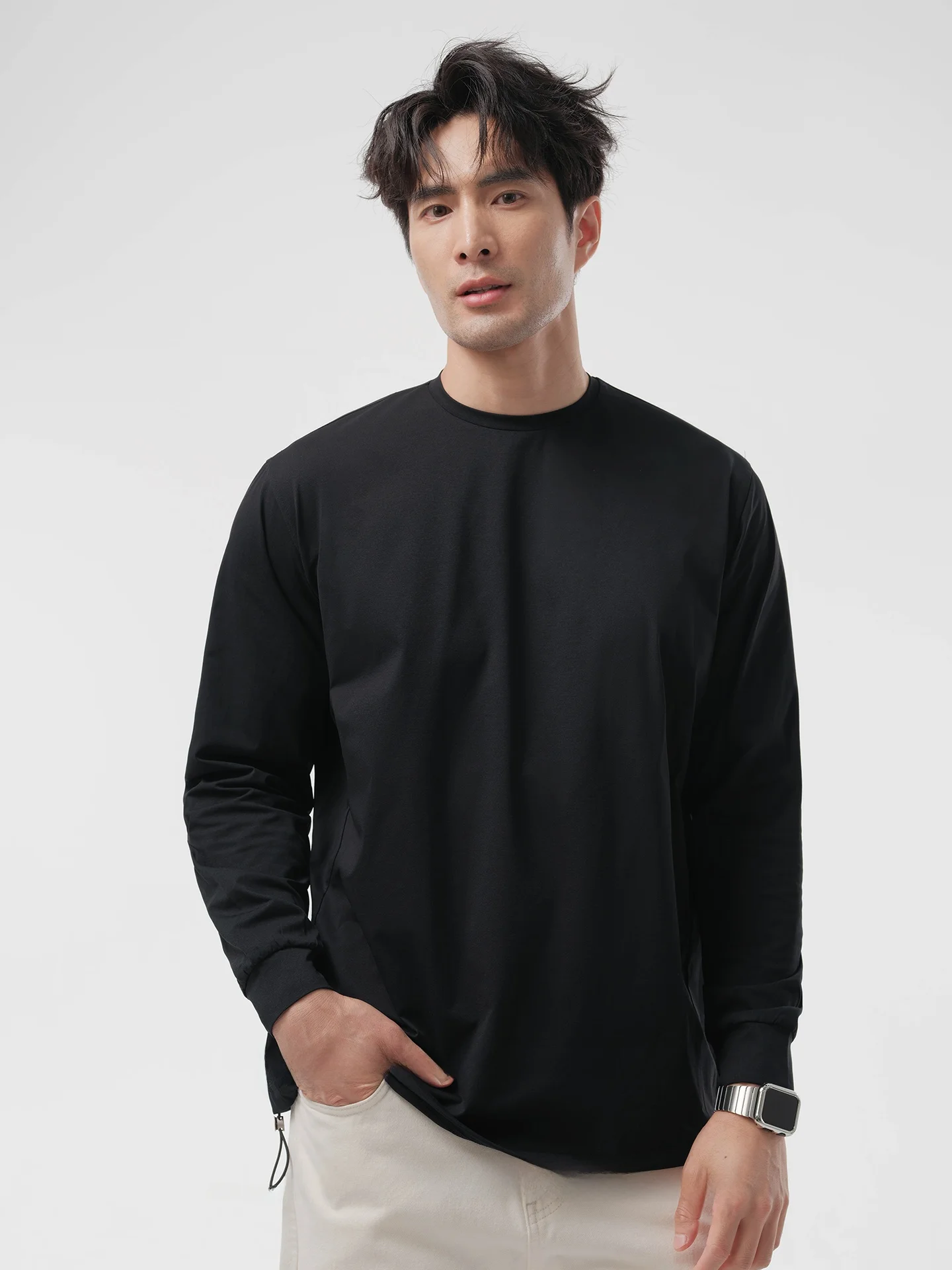 

Мужская футболка для активного отдыха Qui Dry: влагоотводящая, с длинным рукавом, для тренировок, фитнеса, спорта, повседневная, свободного кроя