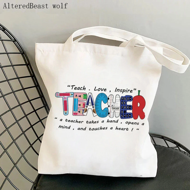 Teacher supplies Shopper bag Teacher Superpower Bag Harajuku Shopping Canvas Shopper Bag girl handbag Shoulder Lady gift Bag