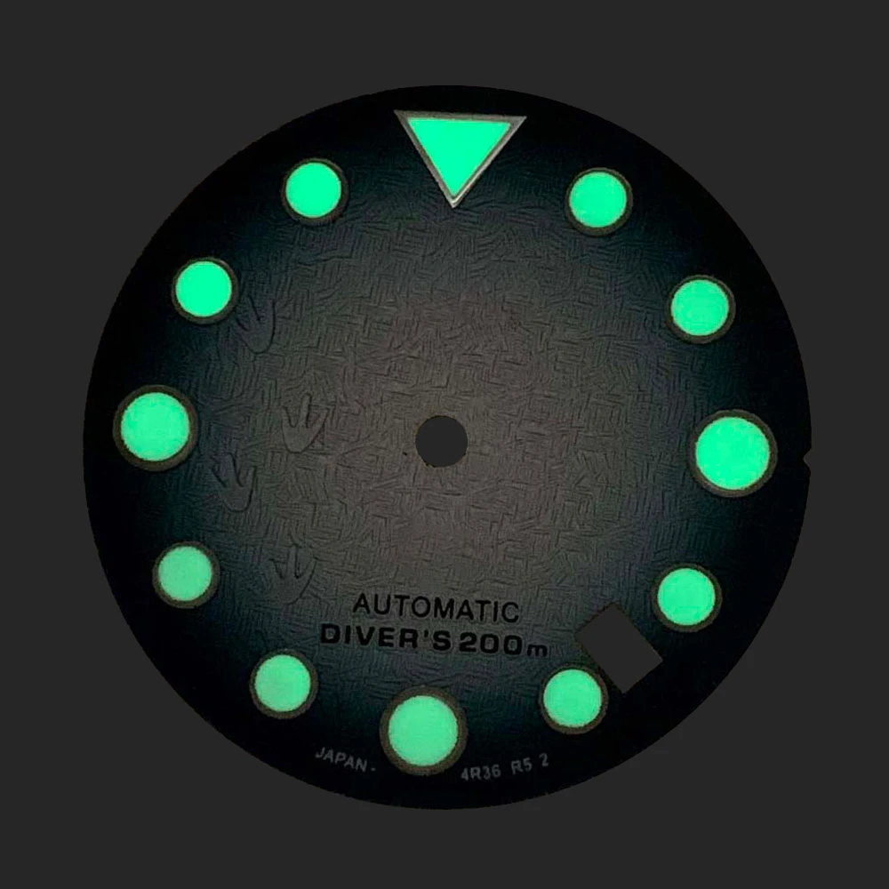 28.5mm S Logo Footprint Dial Suitable For NH35/NH36/7S/4R Movement C3 Strong Green Luminous Watch Modification Accessories
