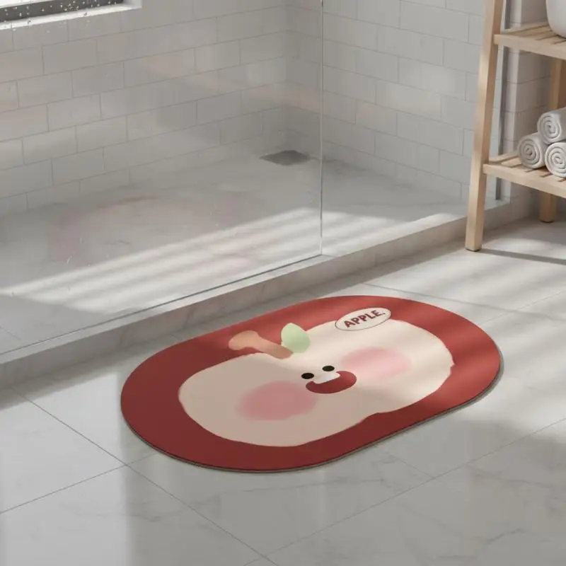 Cartoon Fruit Pattern Diatomite Bath Mat Quick Water Absorb Non Slip Durable Floor Rug For Bathroom Entrance Indoor Home Decor