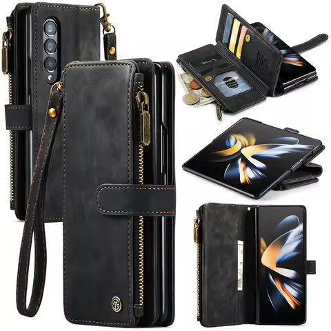 Busniess Zipper Wallet Case For Samsung Z Fold 5 4 3 phone case For samsung S23 Ultra S22 Plus S21 FE S20 12 A13 A53 A54 5g case