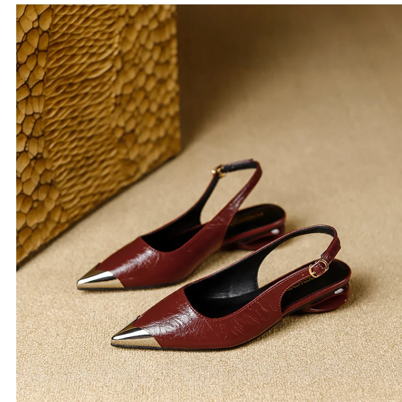 

AIYKAZYSDL Metallic Pointed Toe Sandals Back Strap Cuban Heel Oxfords Women Ballet Flats Loafers Oxfords Cut Out Strange Heels