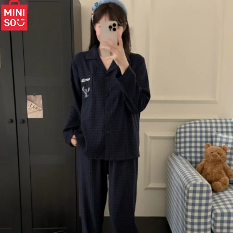 

MINISO Хмара Хлопок Мультфильм Повседневный милый женский комплект домашней одежды с длинными рукавами и длинными брюками из двух предметов