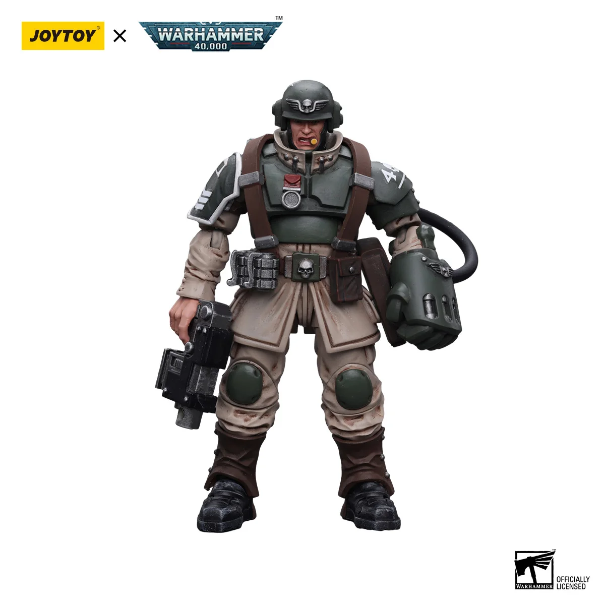 JOYTOY 1/18 Action Figures Warhammer 40K Astra Militarum Cadian Command Squad Veteran with Power Fist Mobile Soldier Model Toy