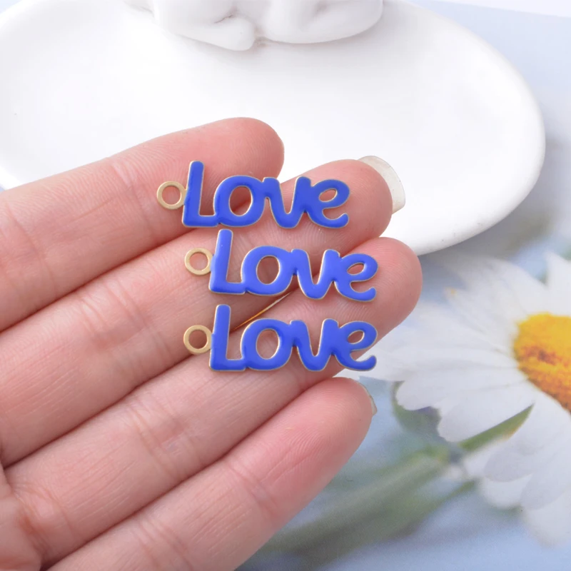 10 Stück doppelseitige Emaille-Buchstaben-Liebesanhänger aus Kupfer mit Öltropfen-Effekt, Mädchen-Alphabet-Ohranhänger, DIY-Schmuck, Halsketten-Zubehör – Detail 15