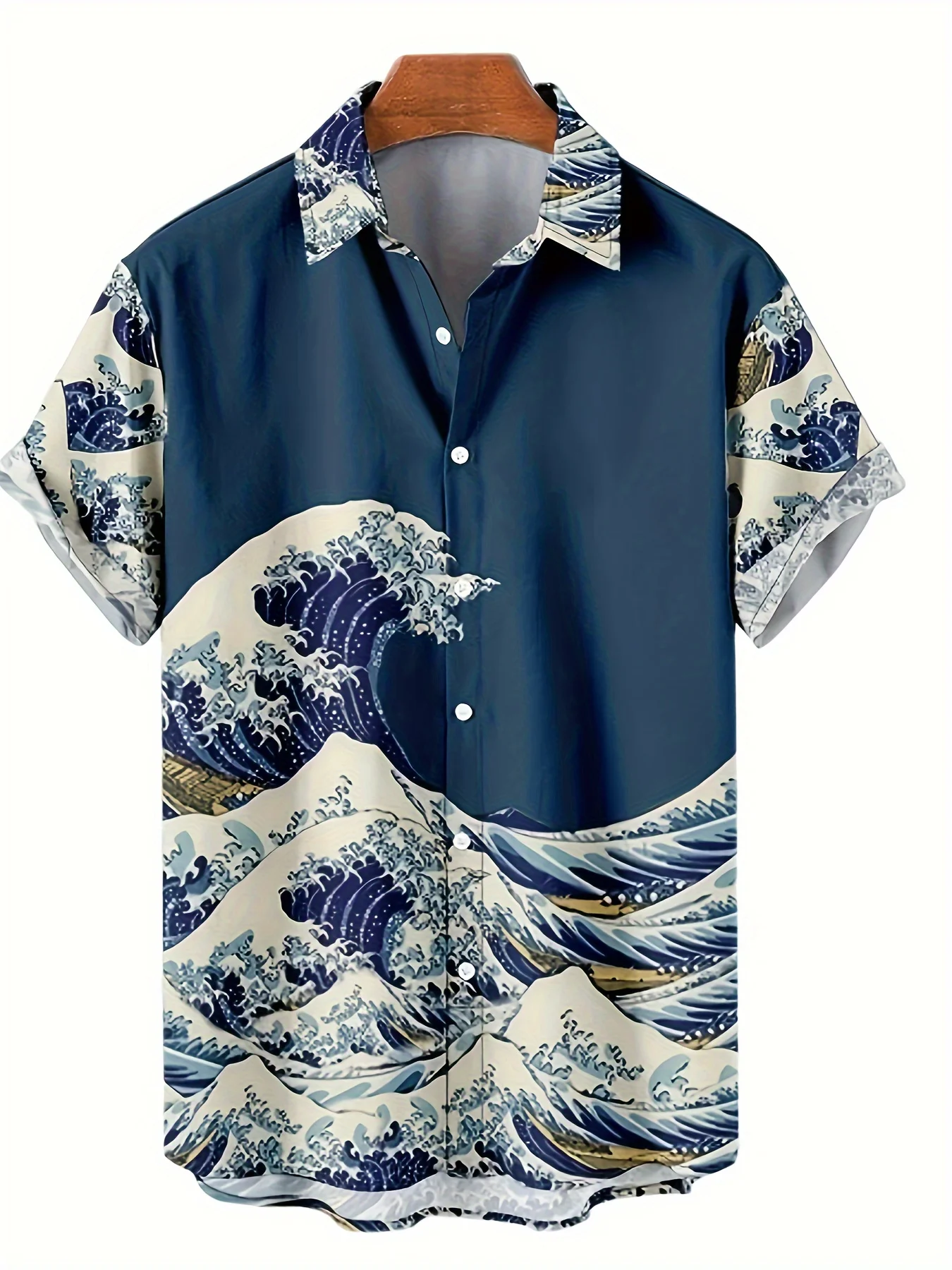 

Fashion wave print men's casual short sleeve Hawaiian shirt, summer resort men's shirt, men's tops, men's gifts