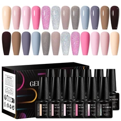 MEET ACROSS 12PCS/SET Pink Brown Gray Gel Nail Polish With Box Semi Permanent UV Gel Nail Art Kit Varnish For Manicure Winter