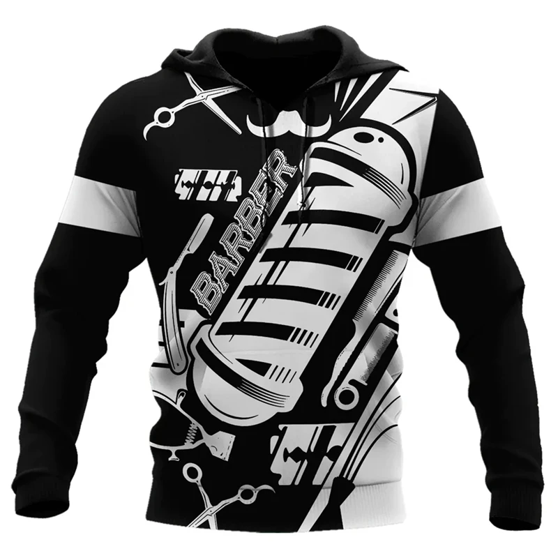 Barber Shop Graphic Hooded Sweatshirts 3D Print Fashion Uniform 2024 Hoodies Male Oversized Long-sleeved Pullovers Tops Daily