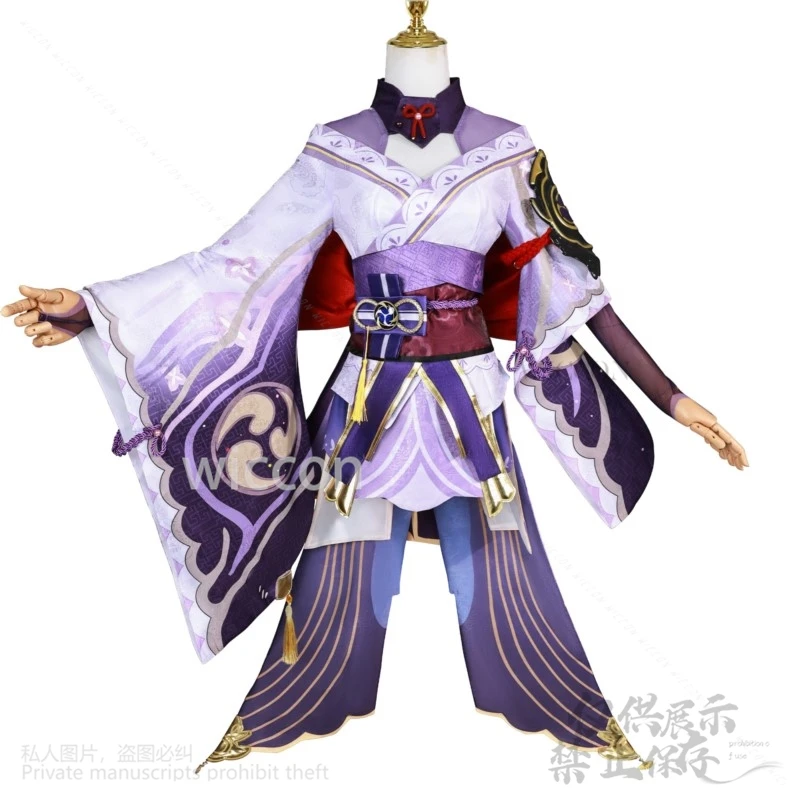 Costume Cosplay Raiden Shogun pour Femme, Kimono Japonais, Lolita, Robe, Perruque, Chaussures, Jeu d'Anime Genshin Impact, Halloween, Noël