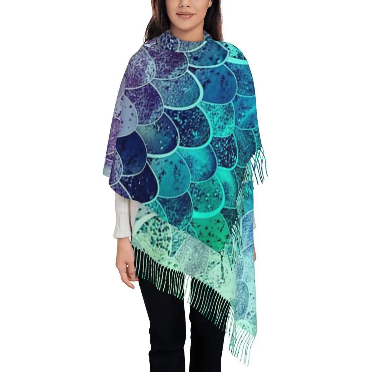 Magic Mermaid Rainbow Scarf Tassel Scarves Women Soft Warm Shawls and Wraps Long Fall Winter Shawl Wrap