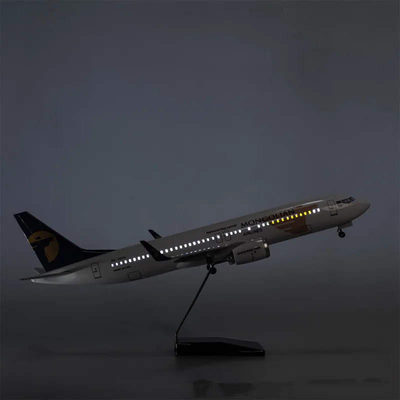 1:85 Scale 47CM Diecast Model Mongolian Airlines Boeing 737 Resin Airplane Airbus With Light Toys Plane Collection Display Gifts