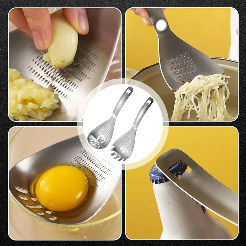 【AA86】Stainless Steel Kitchen Spoon Set Multi-Function Cooking Spoon Garlic Grater Strainer Kitchen Gadgets