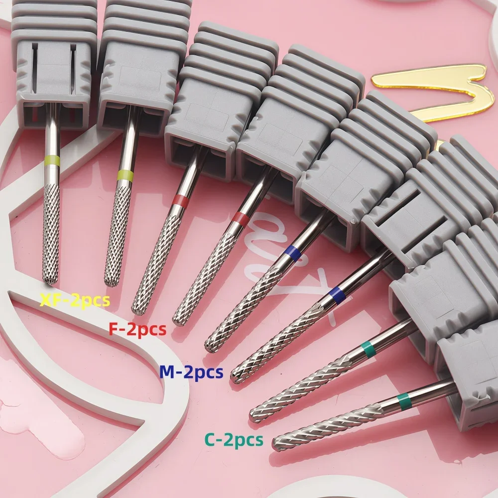 2Pcs Stainless Steel Nail Drill Bits Long Tapered Grinding Heads Coarse Medium Fine Extra Fine Grit Options for Electric Nail Fi