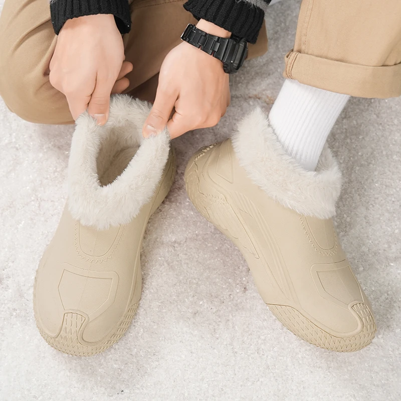 Winter Mens Slip on Ankle Boots EVA Integrated Waterproof Plush Lining Footwear