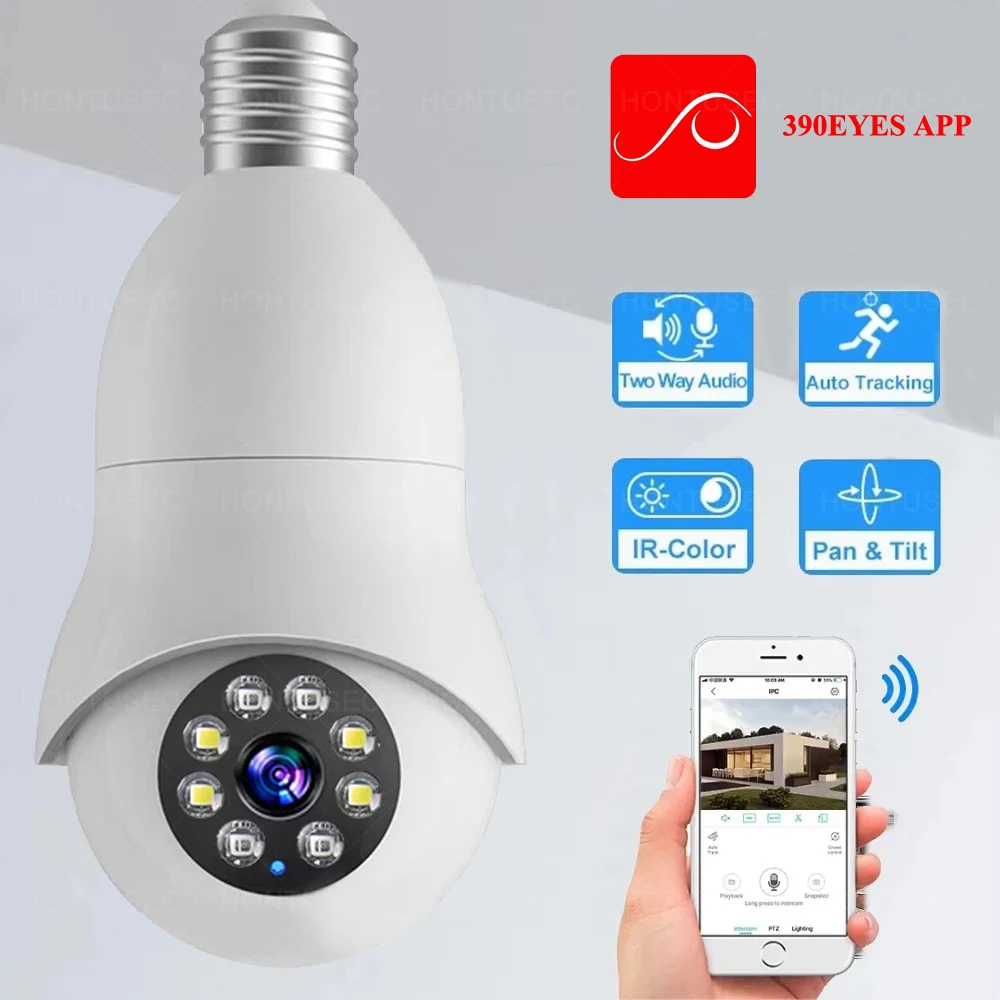 390EYES 4MP E27 Bulb IP WiFi Camera 5.0Ghz Color Night Vision Two Way Audio Auto Tracking Smart Home Security Wireless Camera
