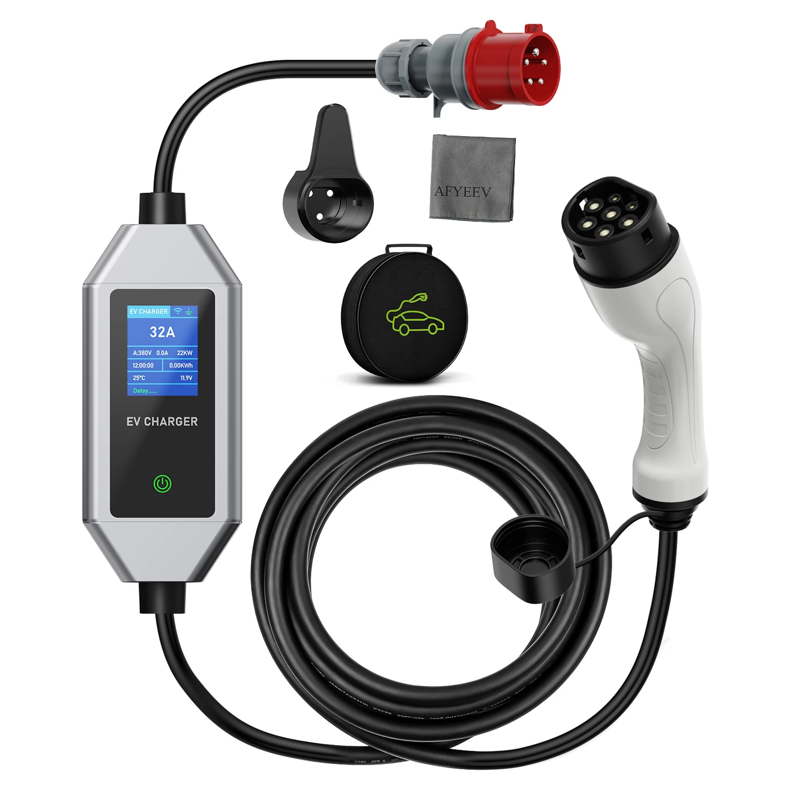 AFYEEV 22KW 32A 3Phase Typ2 Tragbares EV-Ladegerät Wi-Fi APP-Steuerung EVSE Ladebox Ladestation für Elektroauto-Ladegerät