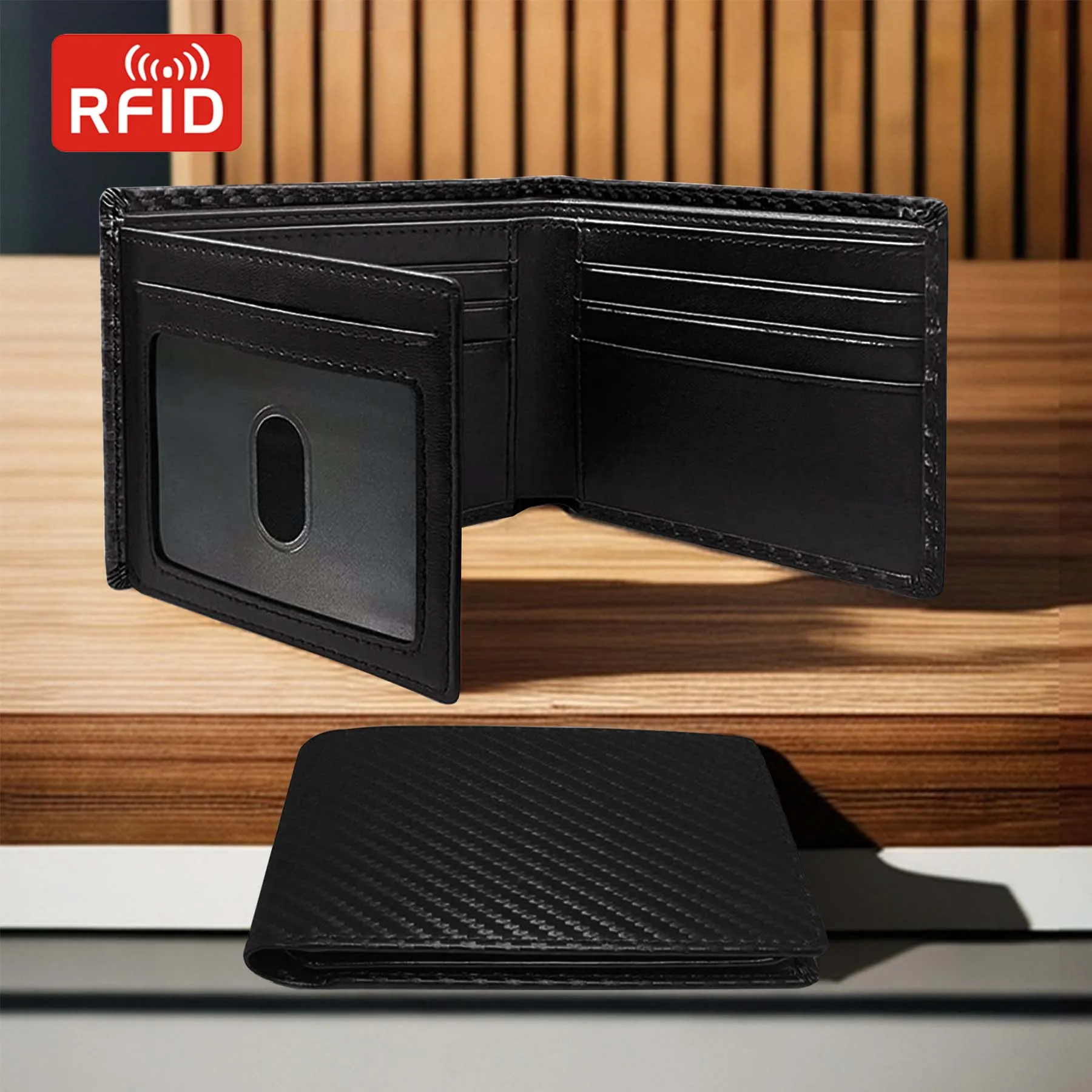 RFID anti-theft brush men's wallet loose leaf wallet carbon fiber card bag multifunctional card bag multi slot wallet super fibe