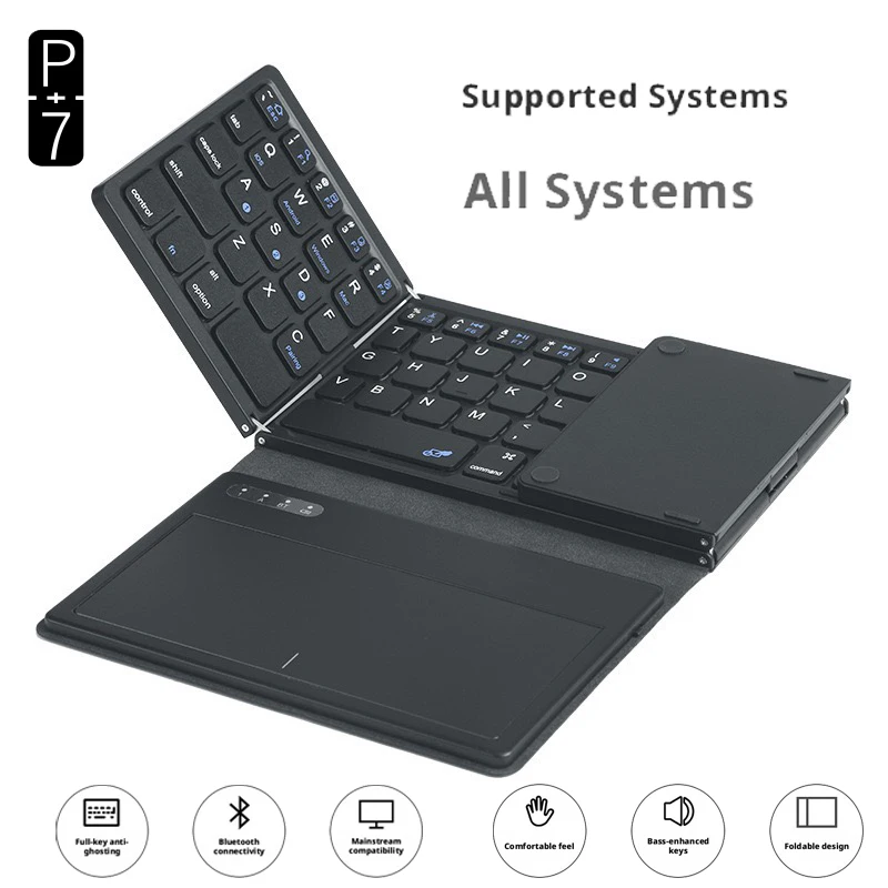 B055 Portable Bluetooth Keyboard with Touchpad Foldable Multi-system Compatible Wireless Keyboard for Various Devices
