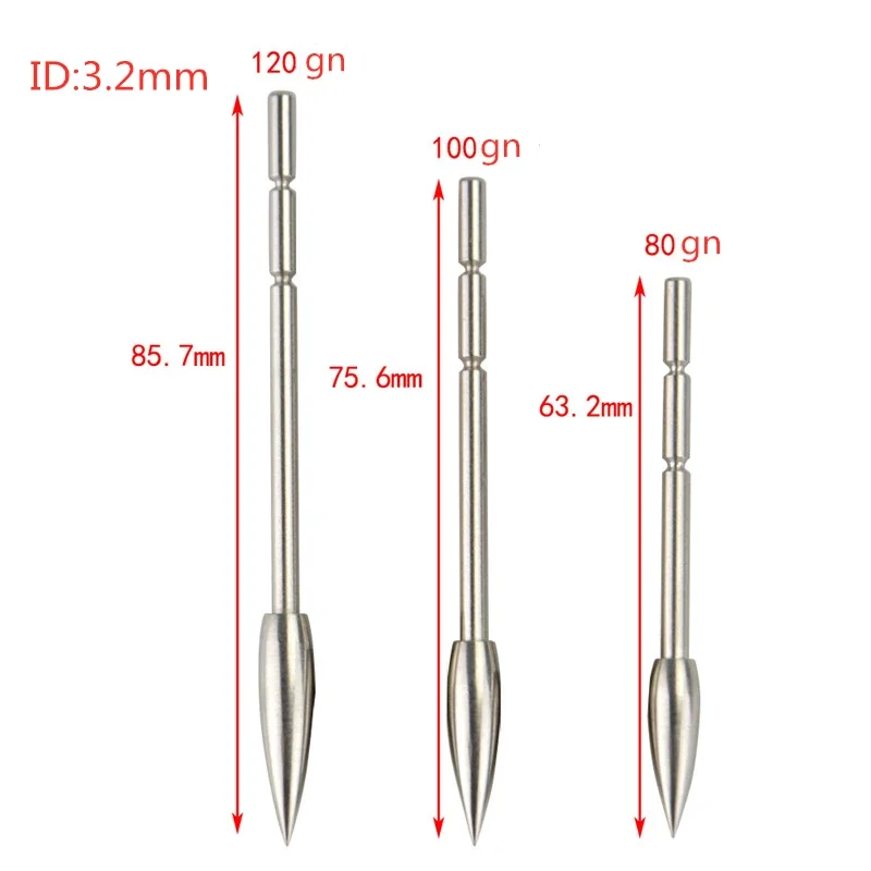 Archery Target  Arrowhead Point Field Tips 80/100/120/150/200Grain Stainless Steel ID3.2/4.2mm for Carbon Arrow Shaft Shooting