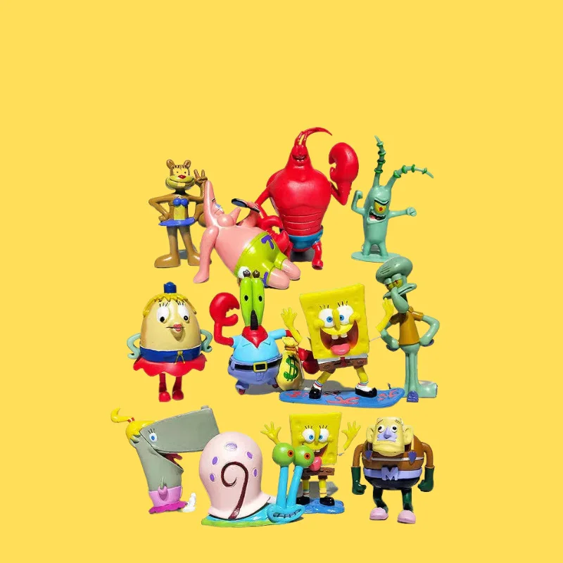 12PCS SpongeBob Schwammkopf Puppe Patrick Star Mr. Krabs Figur Ornament Modell Spielzeug Kuchen Dekoration Junge Geschenk Weihnachten geschenk