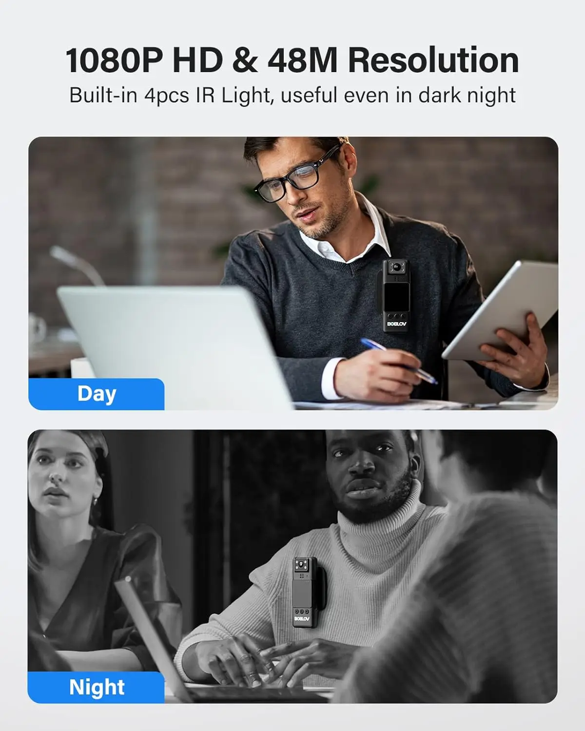 BOBLOV A23 Zużyta kamera 180 °   Obrotowa kamera wideo 9 godzin nagrywania Noktowizor 1080P Kamery wideo montowane na ciele — zdjęcie produktu 5