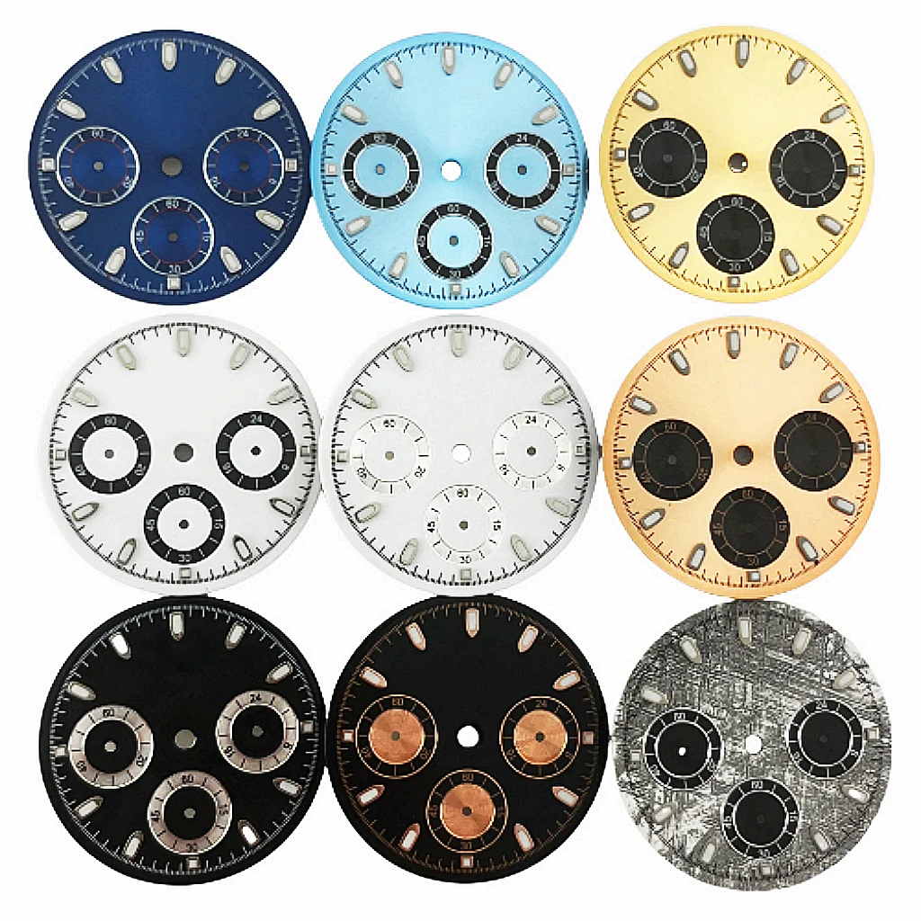 

New 29.5mm Black/White/Gold/Blue Sterile Quartz Blue Luminous Watch Dial Fit VK63 Movement Customized logo are availabl