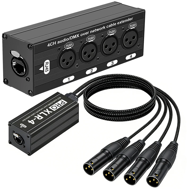 STP RJ45 CAT5 zu 4-Kanal 3-Pin XLR/6,35mm Audio- und DMX-Über-Netzwerk-Kabelverlängerung, DMX512 Netzwerksignal-Extender Stecker+Buchse – Detail 4