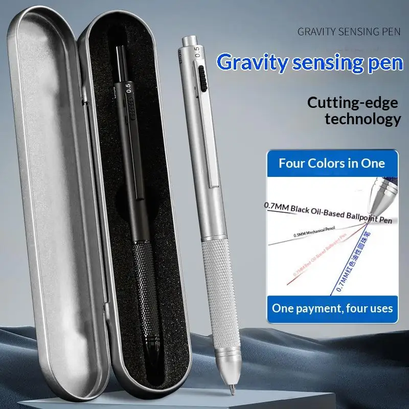 1pc Fashion Gravity Sensor Pen Metal Mechanical Pencil 4 in 1 Press Type 4Colors Ballpoint Pen Signature Pen