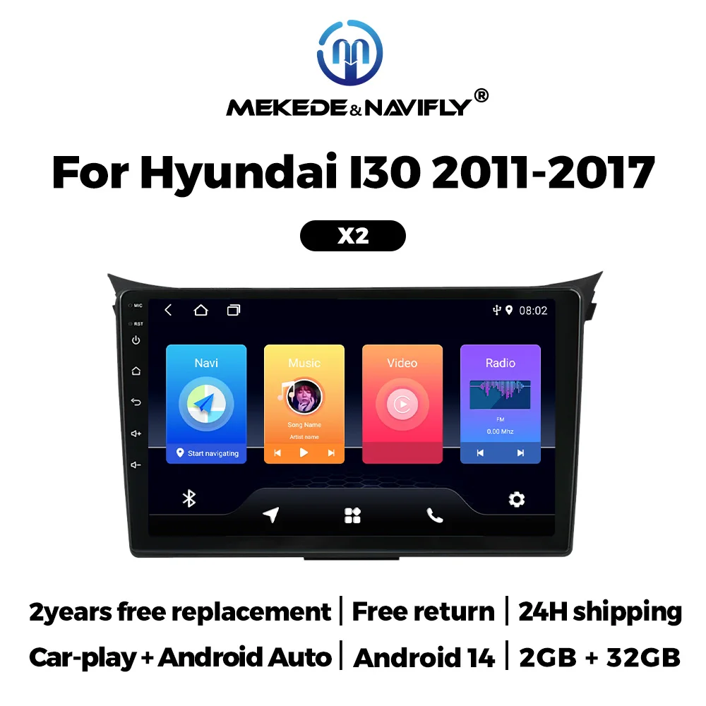 MEKEDE راديو السيارة أندرويد السيارات اللاسلكية Carplay لشركة هيونداي I30 إلنترا GT 2011-2017 نظام تحديد المواقع والملاحة واي فاي BT سيارة مشغل وسائط متعددة