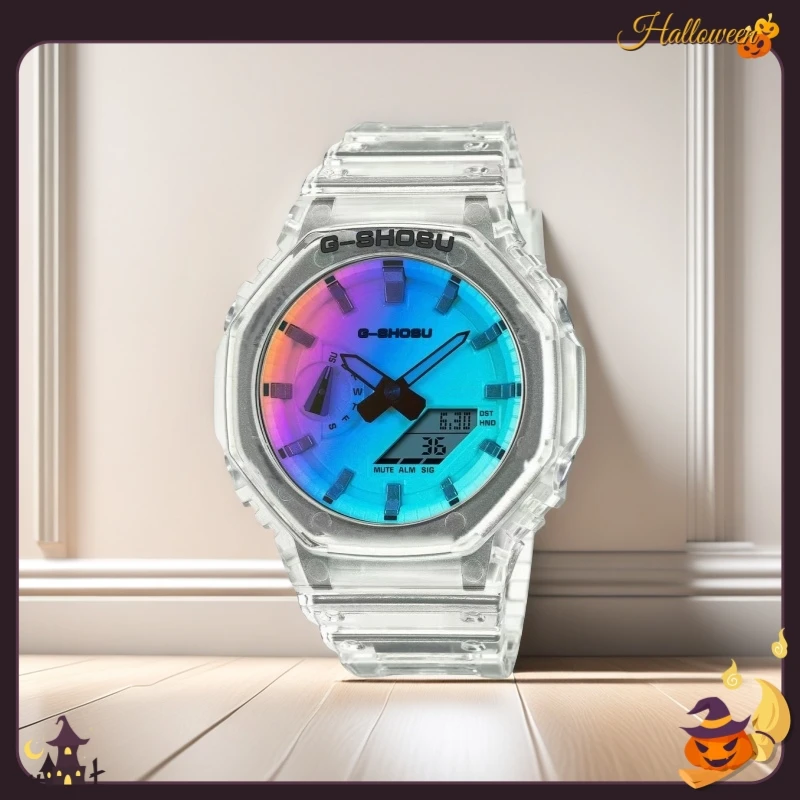 Orologio sportivo elettronico da uomo, ora mondiale, funzione completa, doppio display, sollevamento automatico, fumetti in quercia leggera