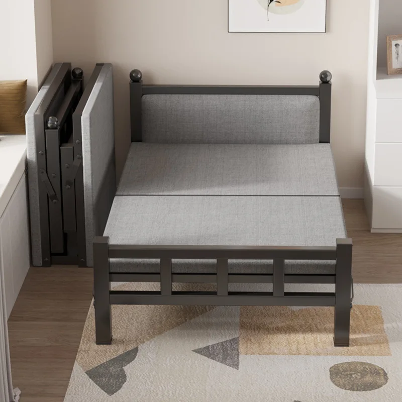 Foldable Single Iron Bed Home Use Office Nap Dormitory Rental Home Portable Multipurpose Camp Bed Lounger Office Recliner