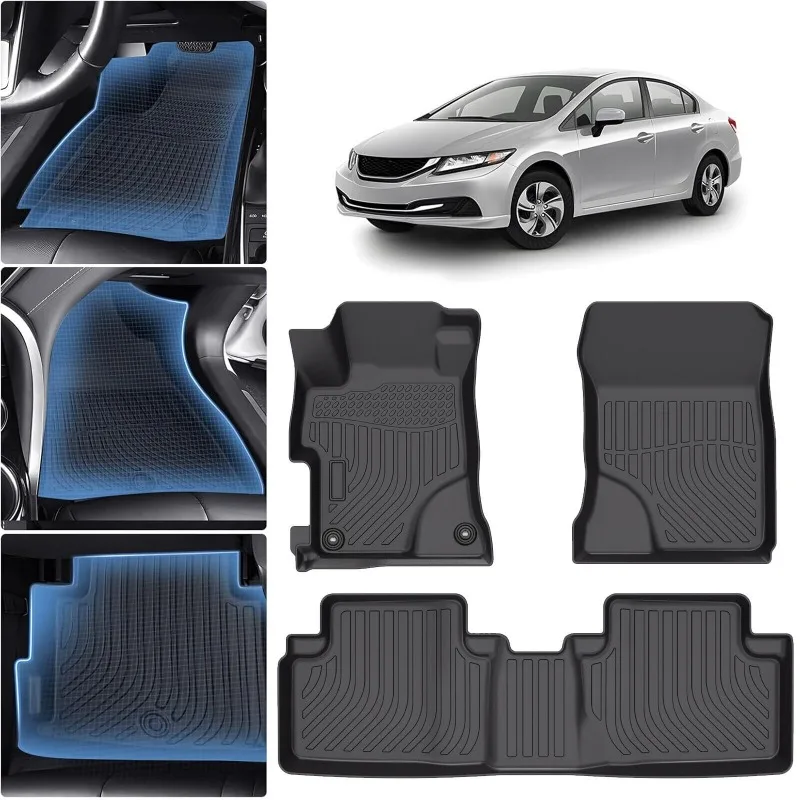 

Floor Mats Front Rear Liner All Weather for 2012-2015 Honda Civic Sedan 4-door United States