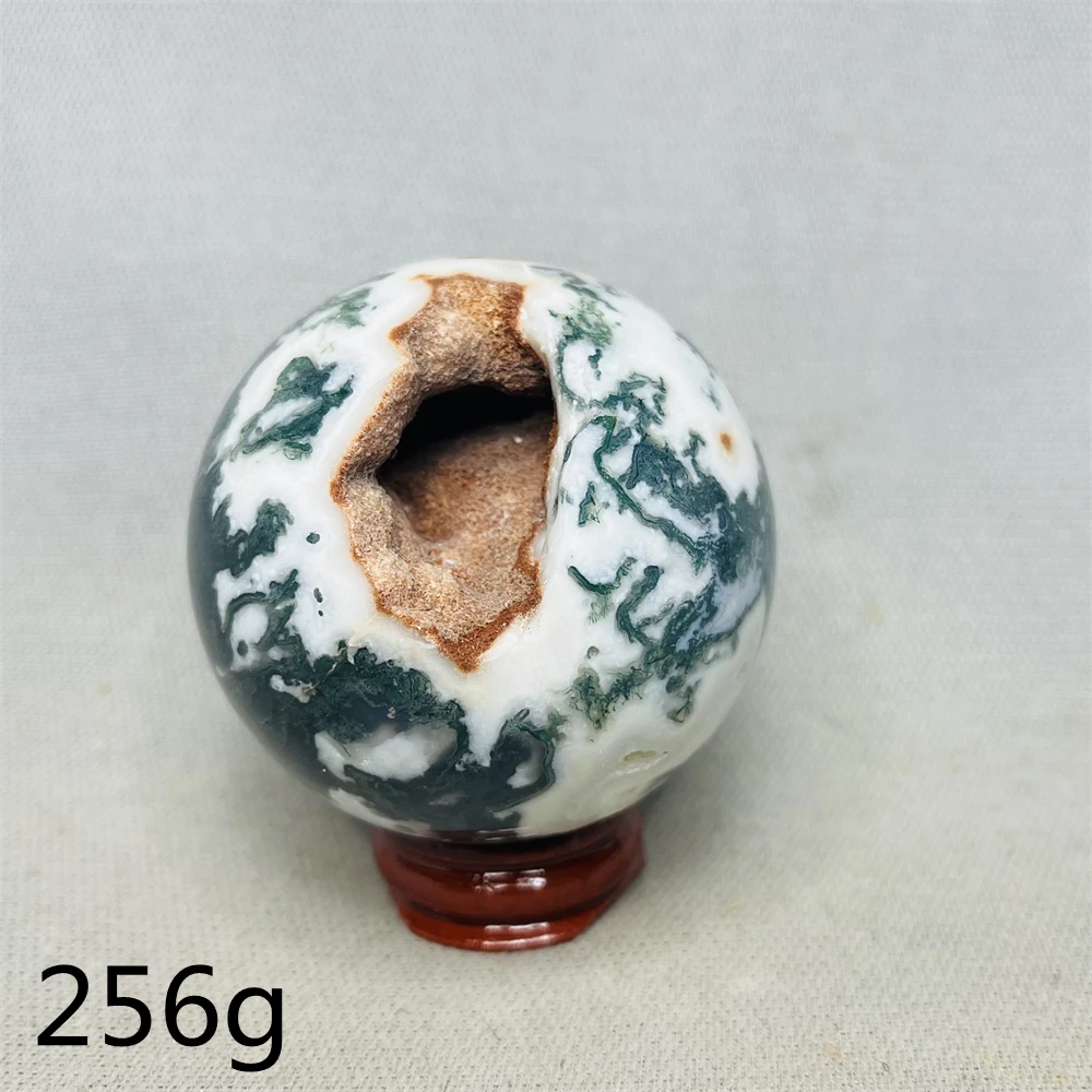 Peculiar Geode Moss Agate Ball Home Room Decoration Natural Gem Crystal Feng Shui Yoga Chakra Stone Healing Mineral Specimen