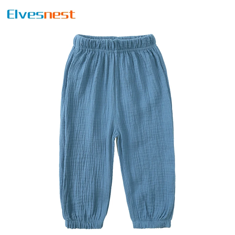 Fashion Solid Color Kids Pants Color Linen Elastic Waist Kids Boys Pants Summer Children Clothing GirlsTrousers 2-7 Years