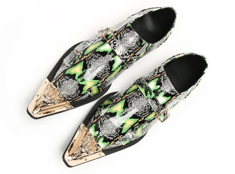 Herrenschuhe aus echtem Pythonleder, formelle Anzugschuhe mit Metallketten-Dekor, luxuriöse Modeschuhe für Frühling und Herbst, Business-Bankett-W – Detail 13